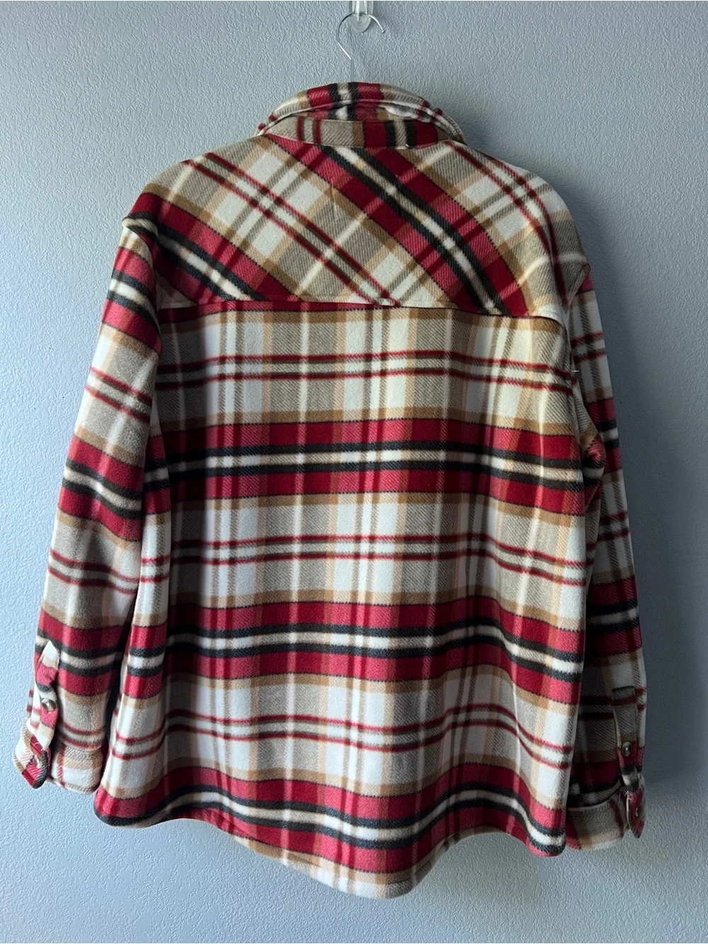 Plaid Sherpa Shacket XL Red Cream Cabin Core Lumberjack Cozy Fall Jacket